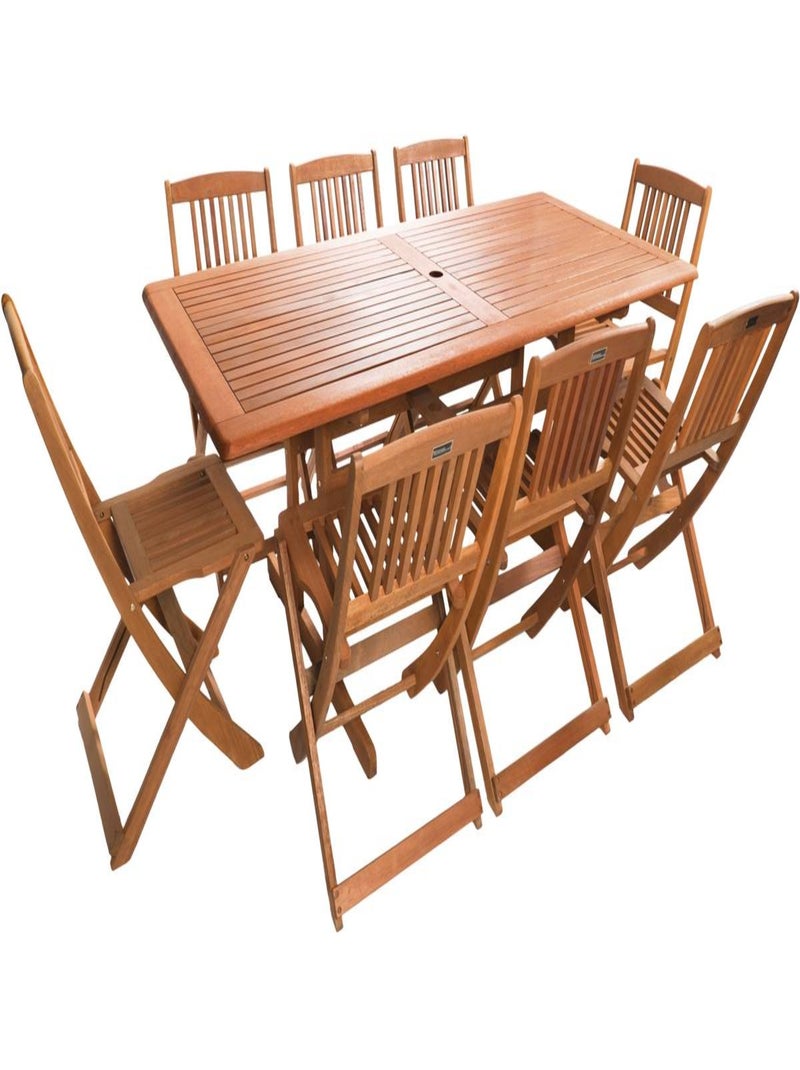 Salon de jardin bois exotique "Hongkong" - Table fixe + 8 chaises pliantes Marron - Kiabi
