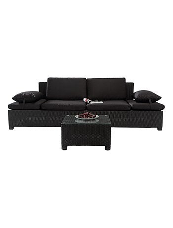 Salon de Jardin Corfou Résine tressée - Noir /Noir