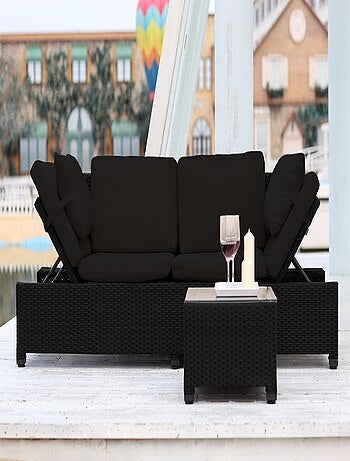 Salon de Jardin Corfou Résine tressée - Noir /Noir