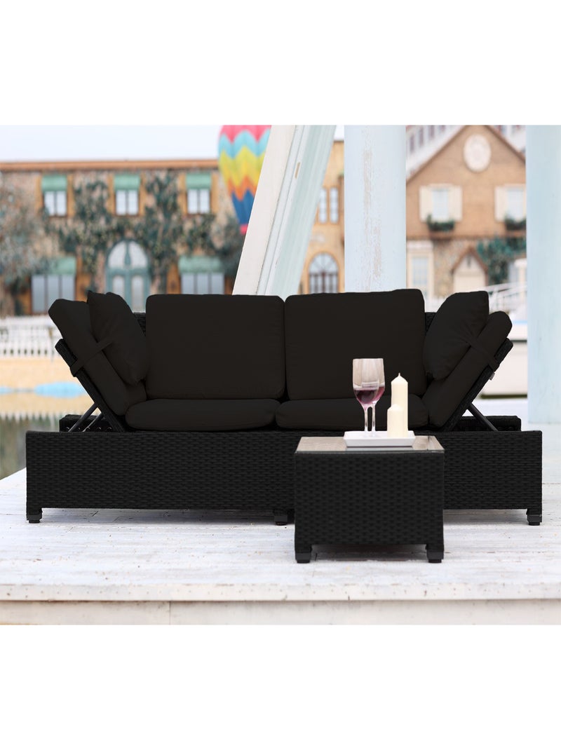 Salon de Jardin Corfou Résine tressée - Noir /Noir Noir - Kiabi