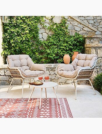 Salon de jardin duo 2 places corde tressée coussins capitonnés PAOPAO