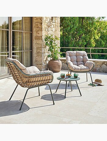 Salon de jardin duo 2 places corde tressée coussins capitonnés PAOPAO