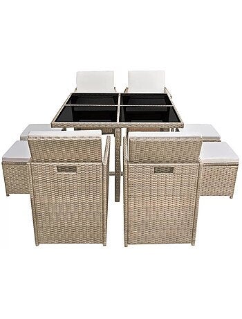 Salon de jardin encastrable en rotin