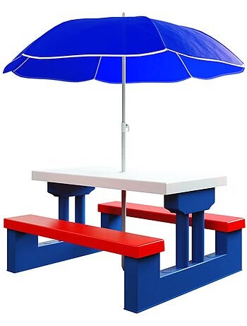 Salon de jardin pour enfants table et bancs avec parasol