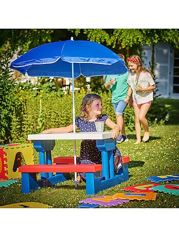 Salon de jardin pour enfants table et bancs avec parasol