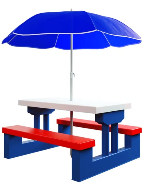 Salon de jardin pour enfants table et bancs avec parasol - Kiabi