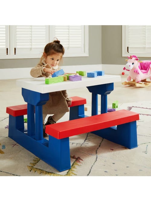 Salon de jardin pour enfants table et bancs avec parasol - Kiabi