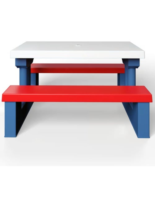 Salon de jardin pour enfants table et bancs avec parasol - Kiabi