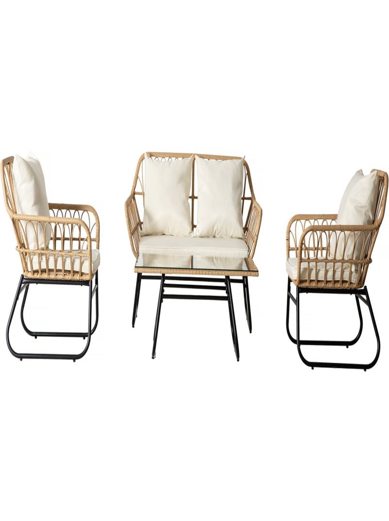 Salon de jardin rotin "Melo" - 4 personnes - Blanc/Marron Blanc - Kiabi