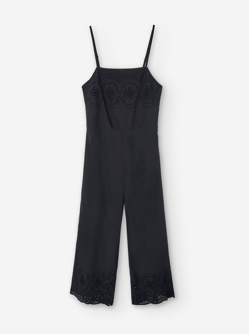 Salopette à Bretelles avec Broderie Anglaise Noir - Kiabi