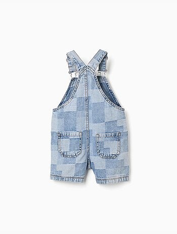 Salopette courte en jean à carreaux