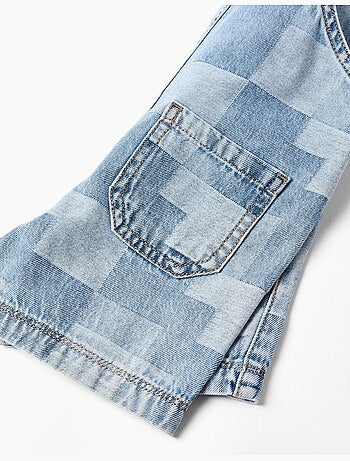 Salopette courte en jean à carreaux