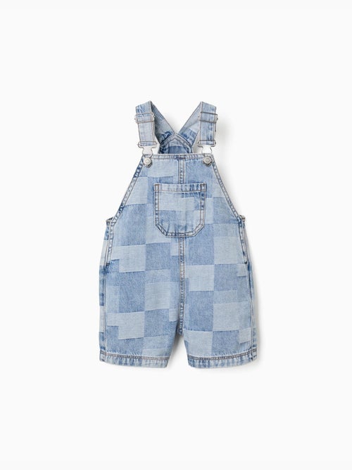 Salopette courte en jean à carreaux - Kiabi