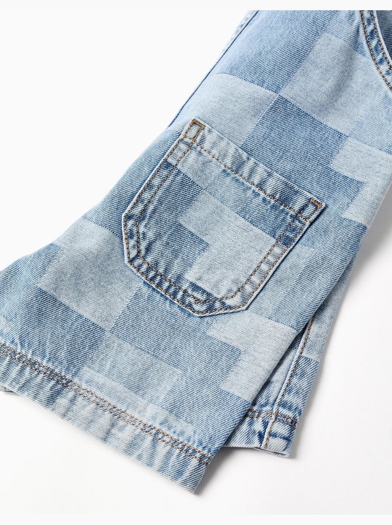 Salopette courte en jean à carreaux Bleu clair - Kiabi