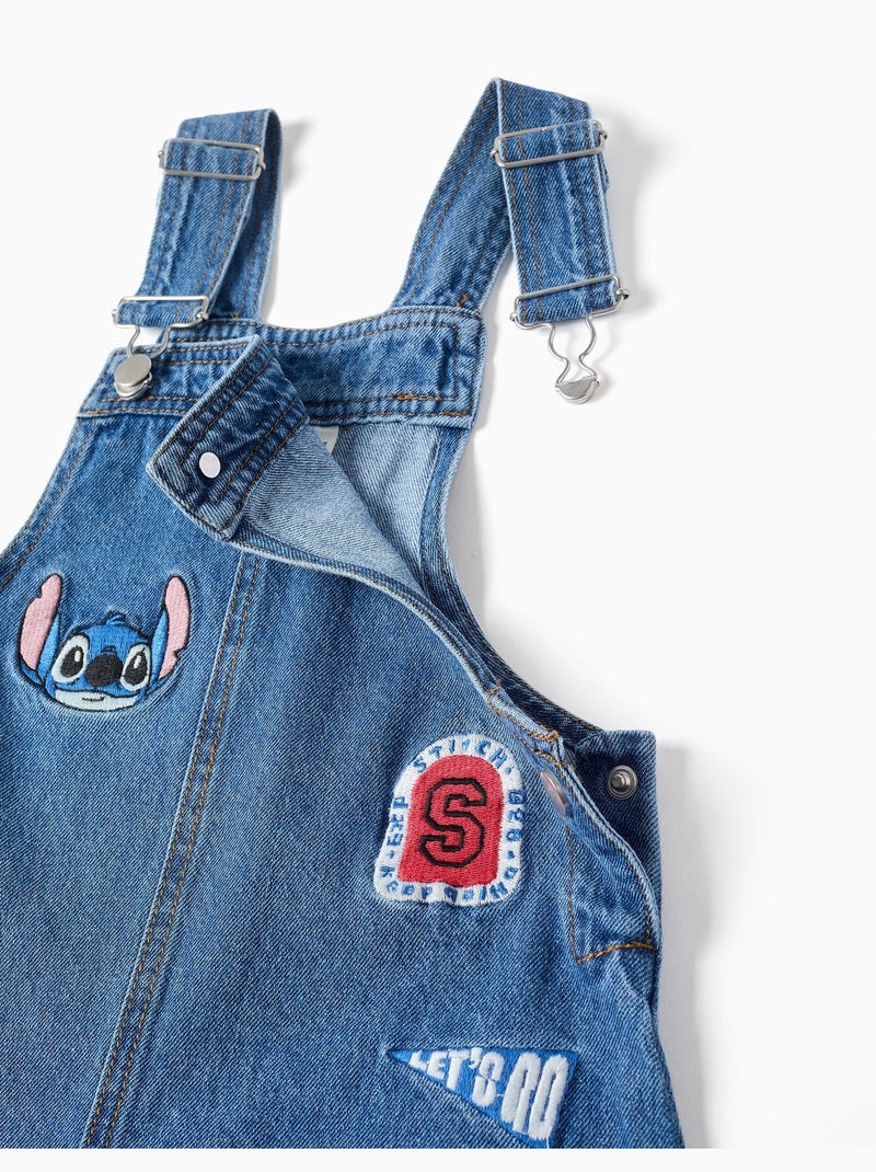 Salopette courte en jean avec broderies stitch Bleu Bleu - Kiabi