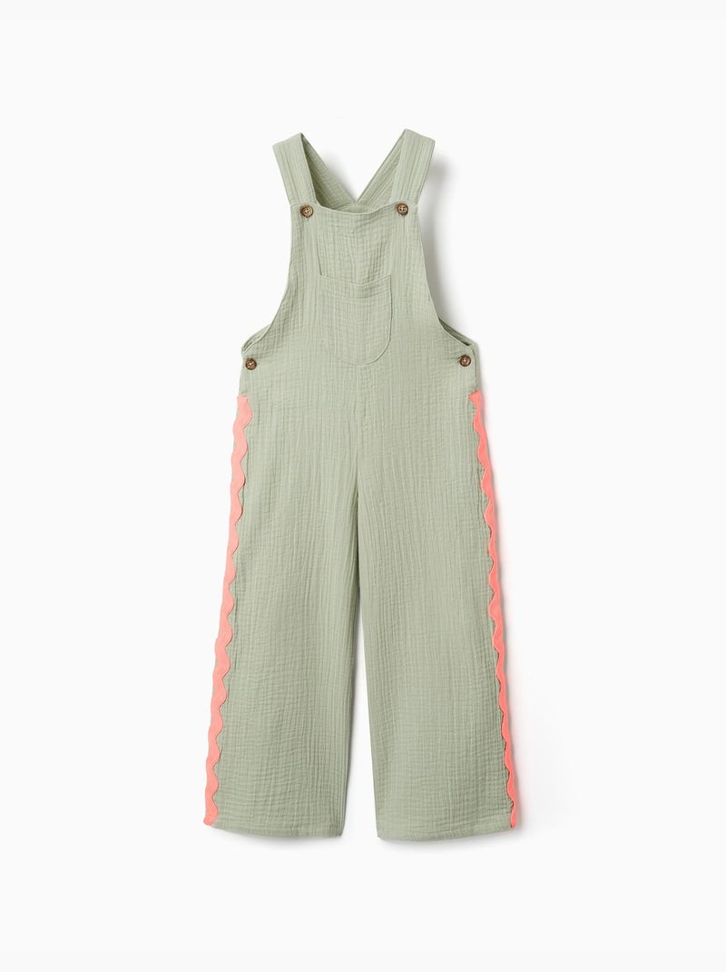 Salopette en coton avec bandes ric rac Vert clair - Kiabi