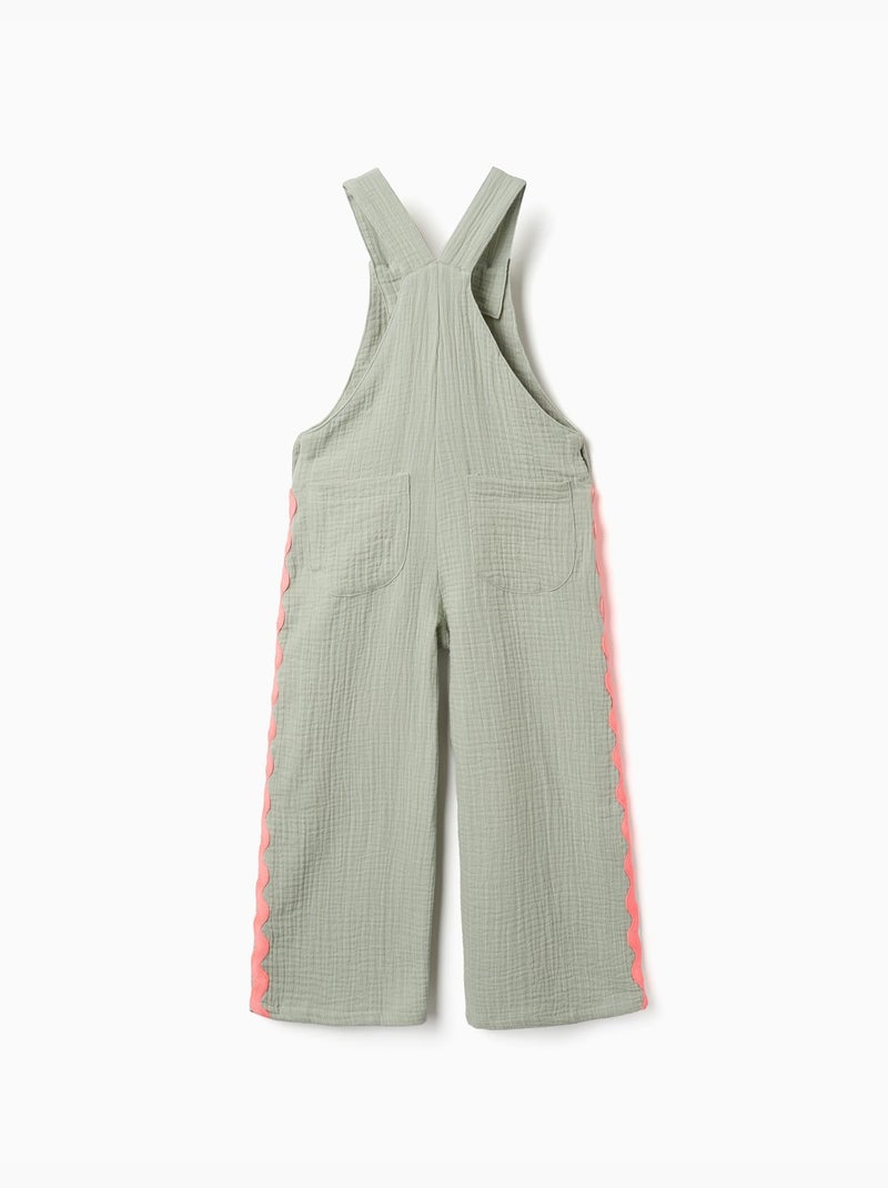 Salopette en coton avec bandes ric rac Vert clair - Kiabi