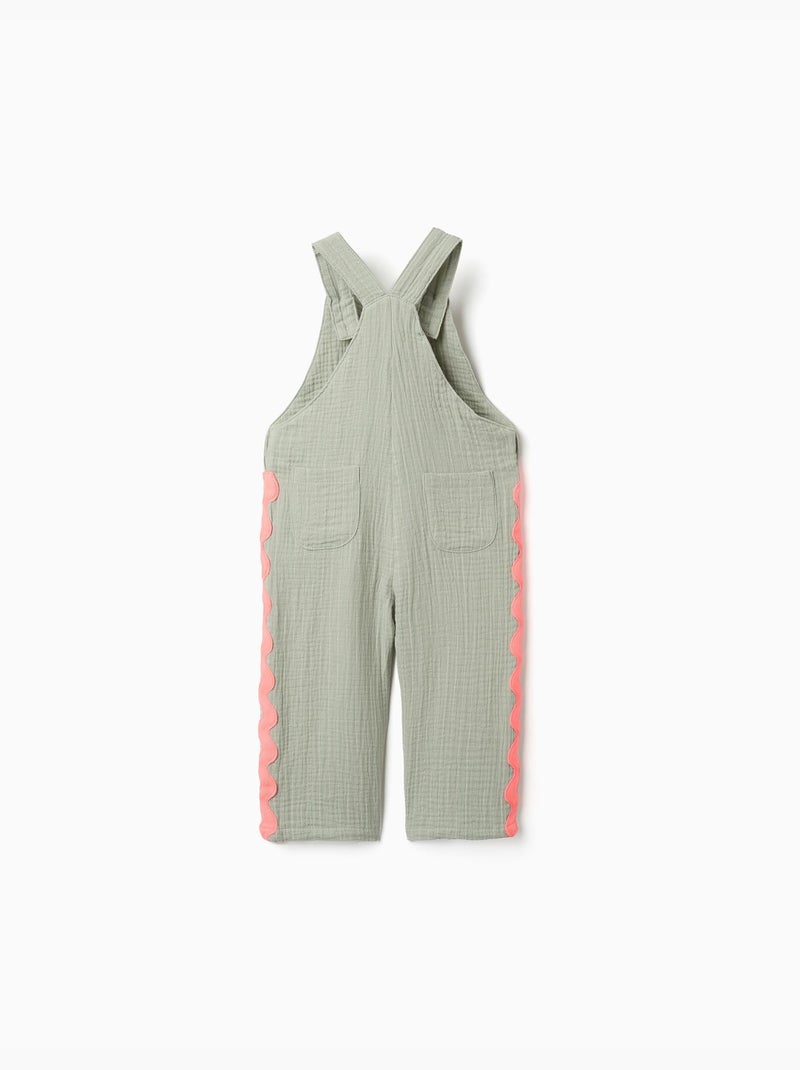 Salopette en coton avec bandes ric rac Vert clair - Kiabi