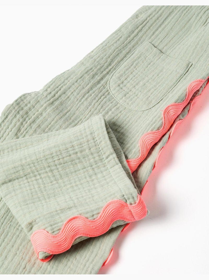 Salopette en coton avec bandes ric rac Vert clair - Kiabi