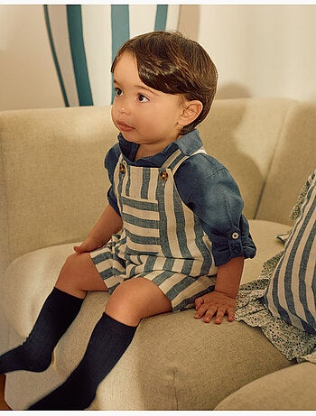 Salopette en coton et lin à rayures You&Me