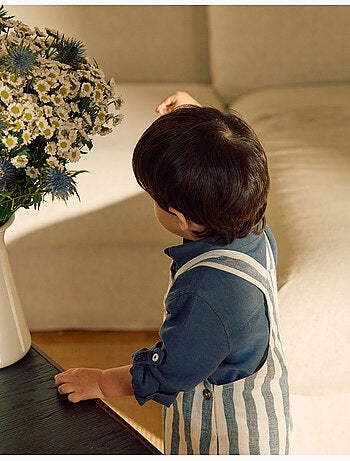 Salopette en coton et lin à rayures You&Me