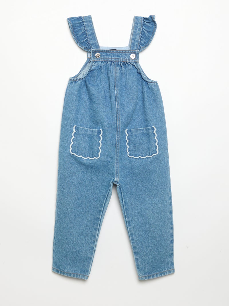 Salopette en denim avec volants aux bretelles Bleu - Kiabi