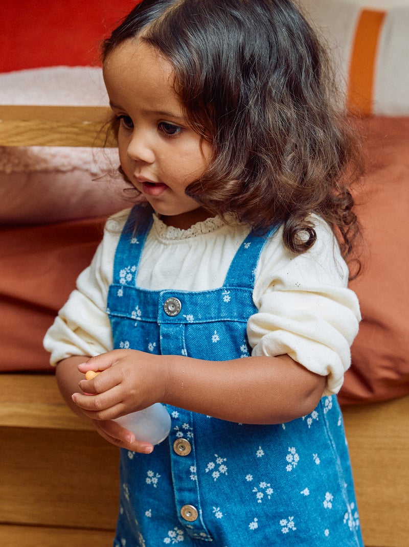 Salopette en jean à fleurs Bleu - Kiabi