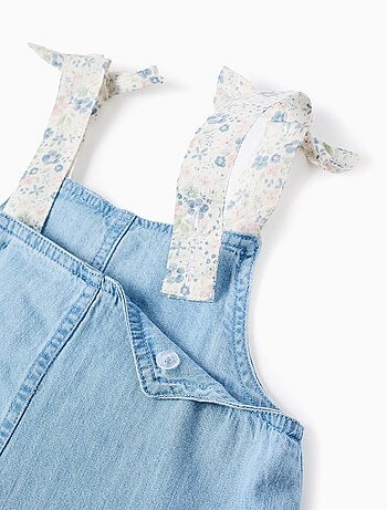 Salopette en Jean avec Bretelles à Motif Floral