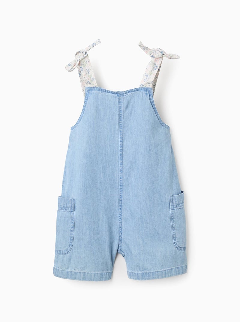 Salopette en Jean avec Bretelles à Motif Floral Bleu clair - Kiabi