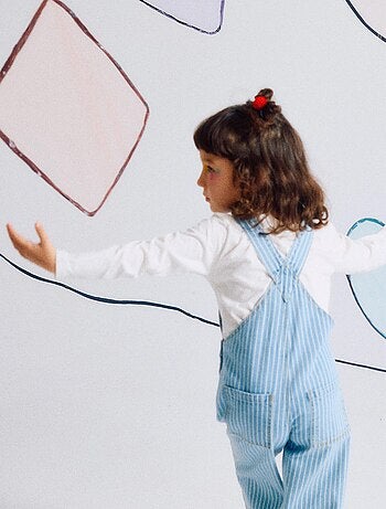 Salopette en Jean Rayée + Élastique à Cheveux avec Pompon