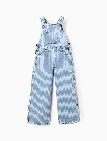 Salopette en Jean Rayée + Élastique à Cheveux avec Pompon