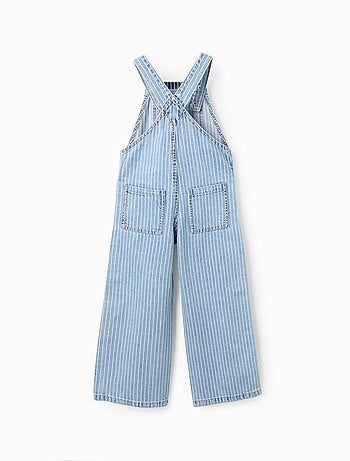 Salopette en Jean Rayée + Élastique à Cheveux avec Pompon