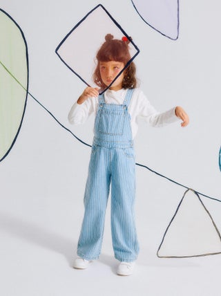 Salopette en Jean Rayée + Élastique à Cheveux avec Pompon