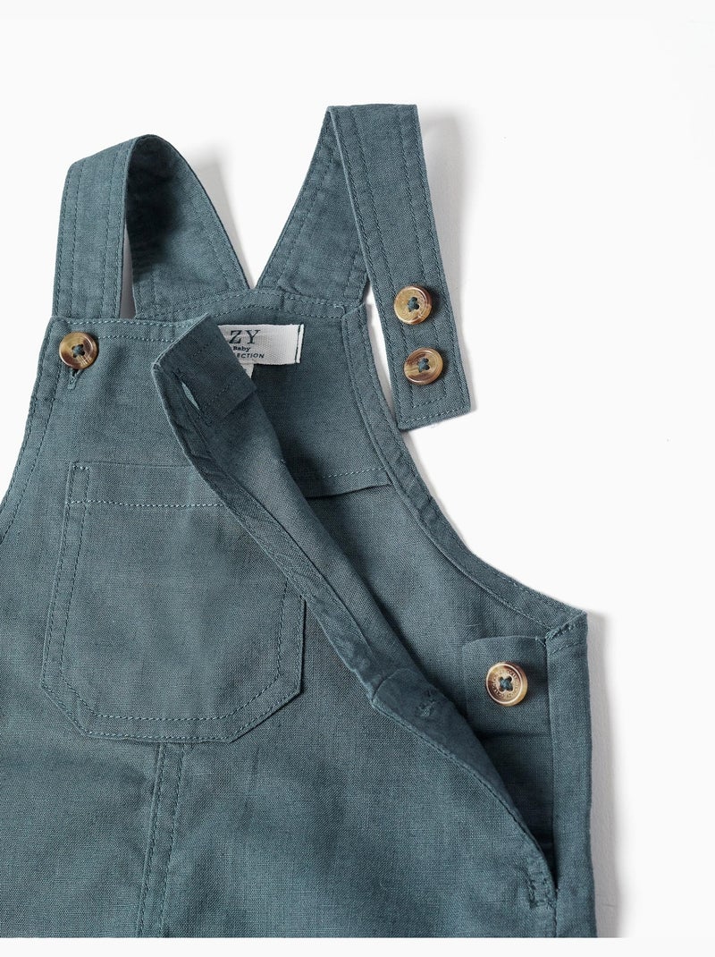 Salopette en lin et coton avec poches Bleu Bleu - Kiabi