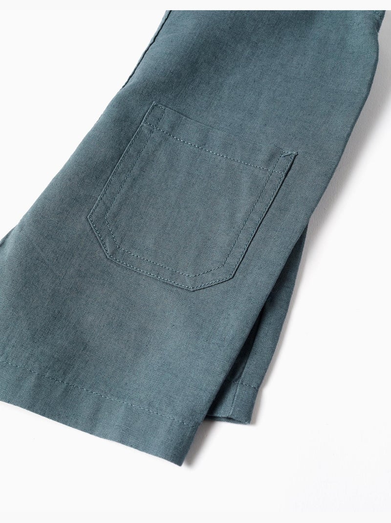 Salopette en lin et coton avec poches Bleu Bleu - Kiabi