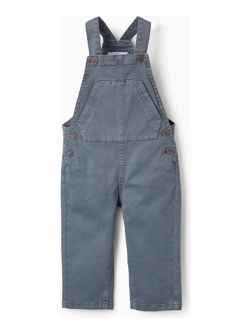 Salopette En Jean Slim Fit Pour Petit Garçon KIDSCOOL SPACE - Style Délavé, Bavette Déchirée, Bretelles Réglables Salopette Bleu