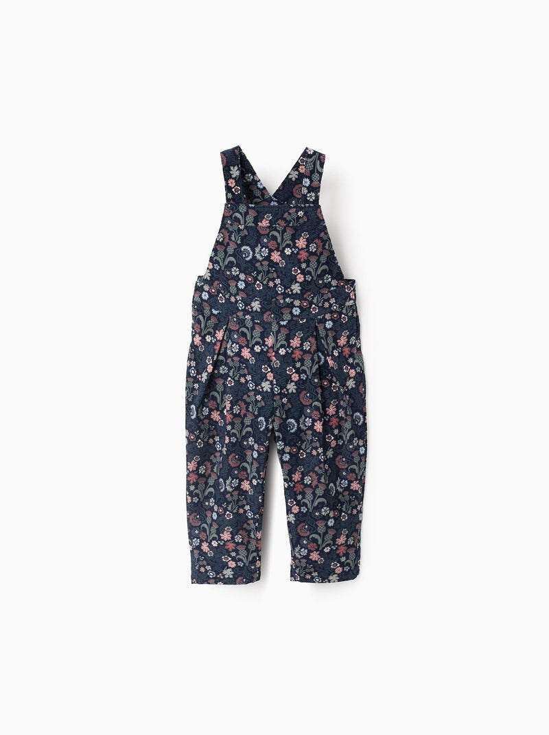 Salopette en Velours Côtelé Motif Floral Bleu foncé - Kiabi