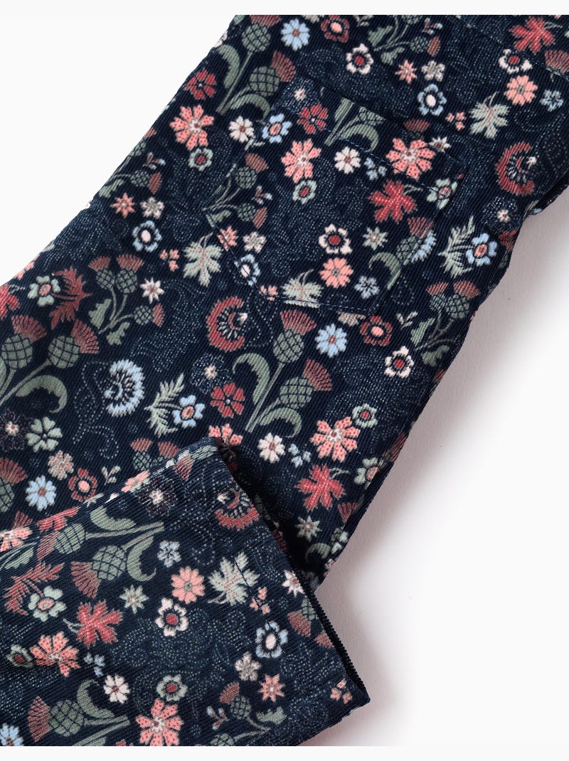 Salopette en Velours Côtelé Motif Floral Bleu foncé - Kiabi