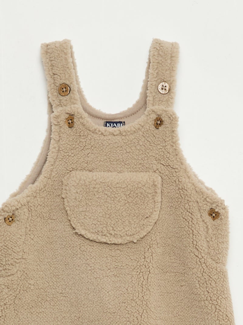 Salopette longue effet moutonné avec bretelles Beige - Kiabi