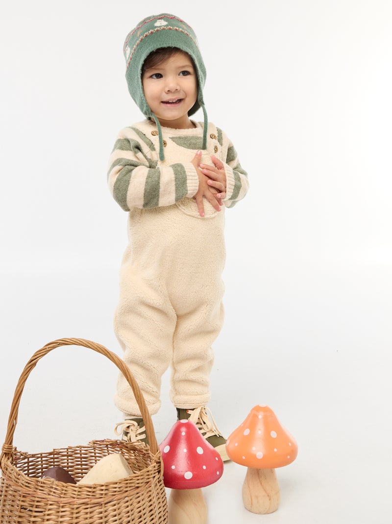 Salopette longue effet moutonné avec bretelles Blanc - Kiabi