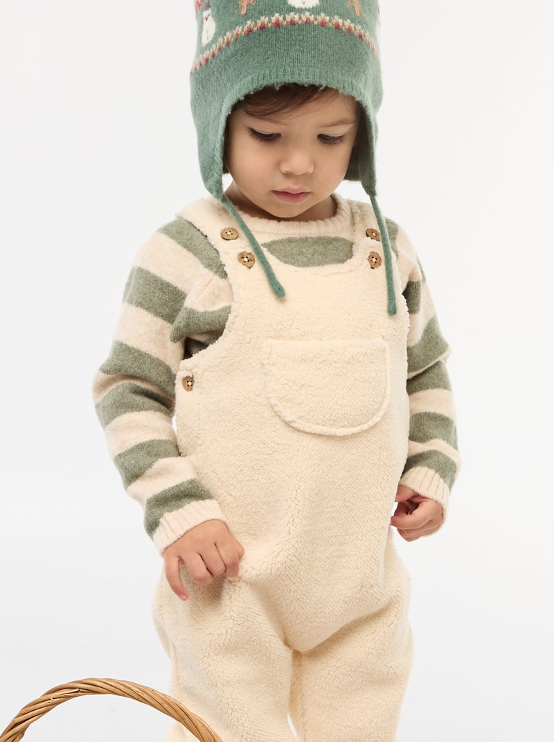 Salopette longue effet moutonné avec bretelles Blanc - Kiabi