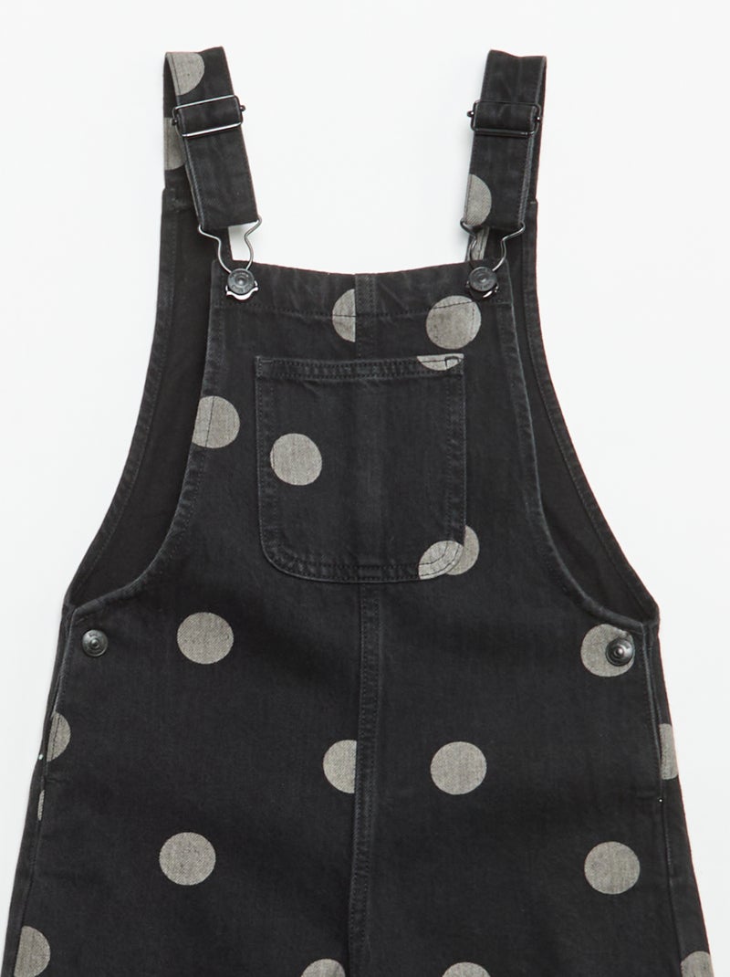 Salopette longue en denim à pois Noir - Kiabi