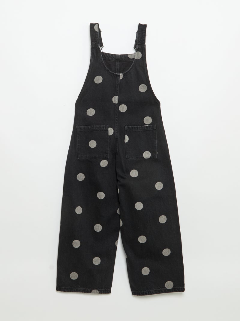 Salopette longue en denim à pois Noir - Kiabi