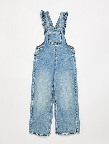 Salopette longue en denim avec bretelles volantées