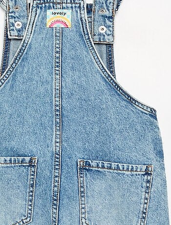 Salopette longue en denim avec bretelles volantées