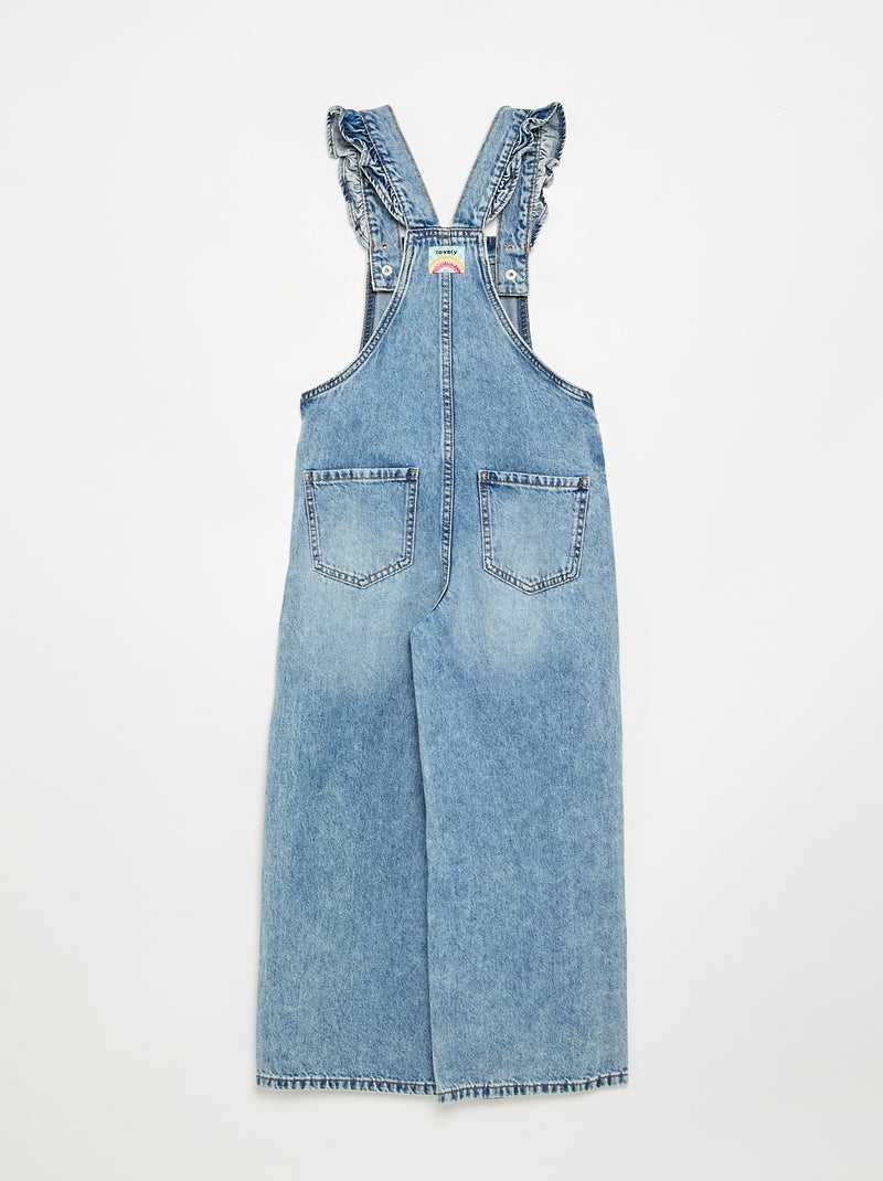 Salopette longue en denim avec bretelles volantées Bleu - Kiabi