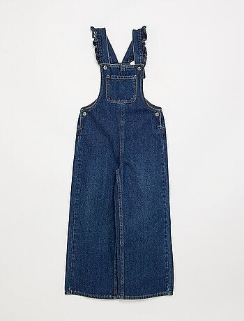 Salopette longue en denim avec bretelles volantées