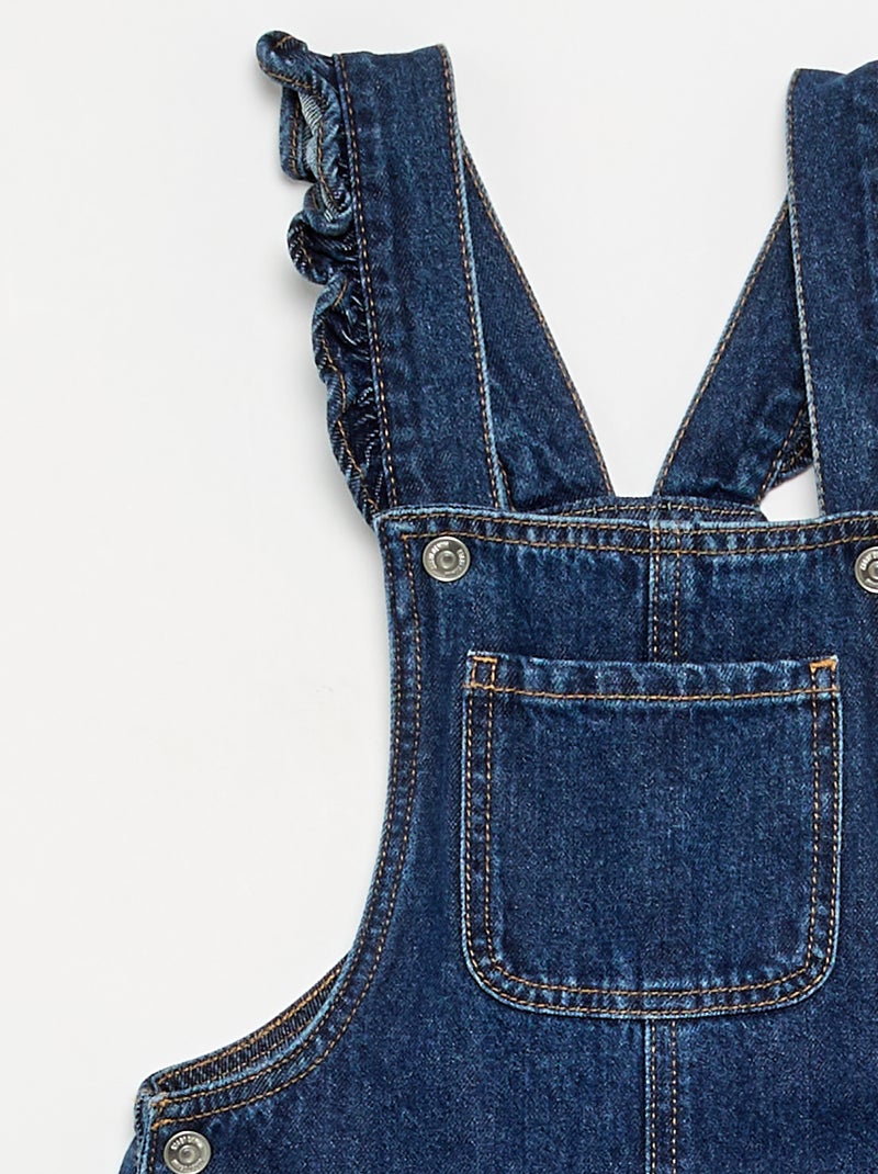 Salopette longue en denim avec bretelles volantées Bleu - Kiabi