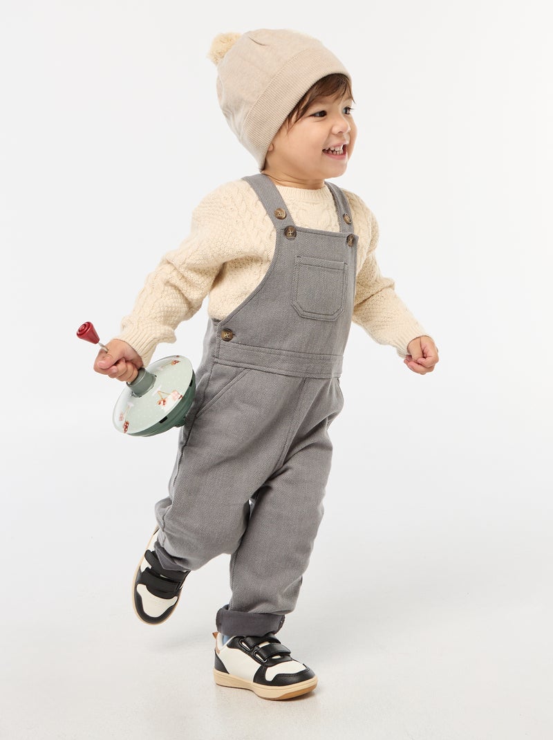 Salopette longue en twill avec poche poitrine Gris - Kiabi