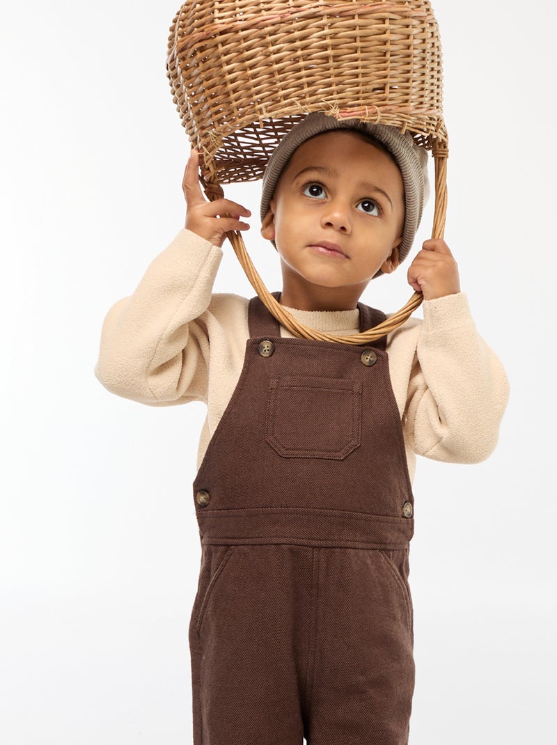 Salopette longue en twill avec poche poitrine Marron - Kiabi